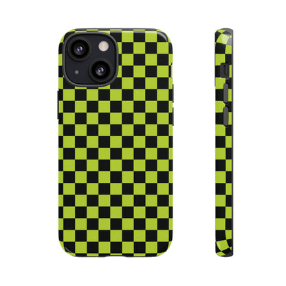 Trendy Neon Lime Green & Black Small Checked Pattern Phone Case - Green Phone Case - iPhone 13 Mini / Glossy
