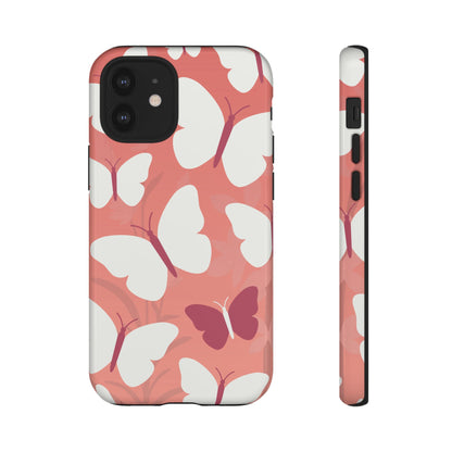 iPhone 12 Mini / Glossy Phone Case - Minimalist Pink Butterfly Pattern Phone Case