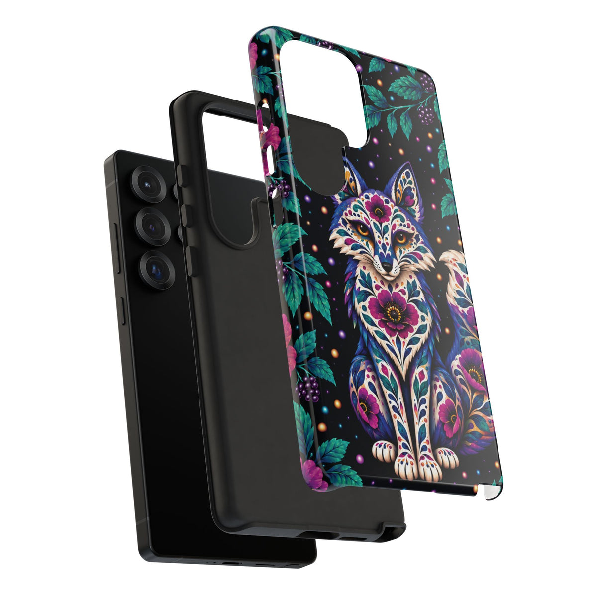 Vibrant Purple and Teal Calavera Fox Phone Case - Multicolor Phone Case