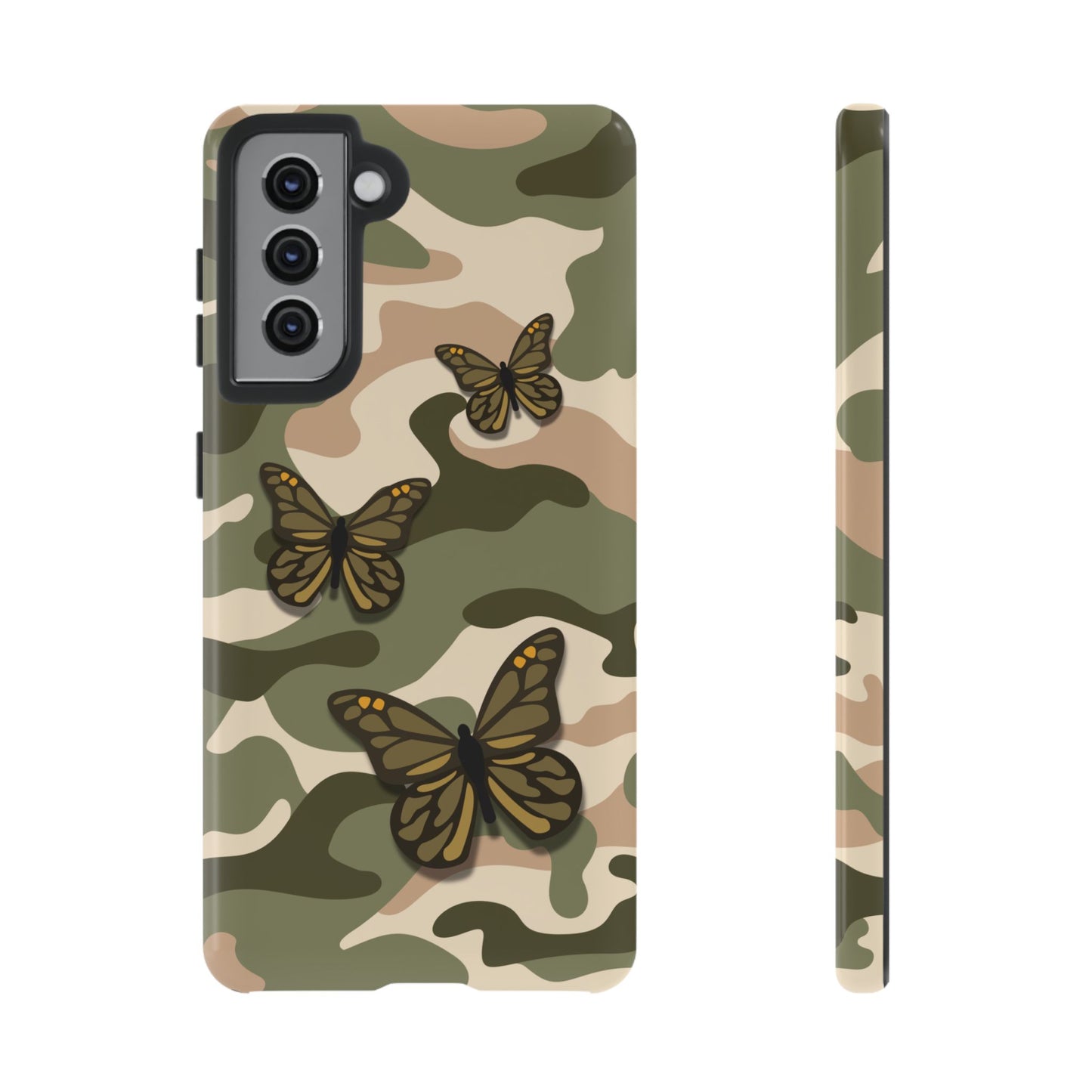 Samsung Galaxy S21 / Glossy Phone Case - Green Butterfly Camo Phone Case
