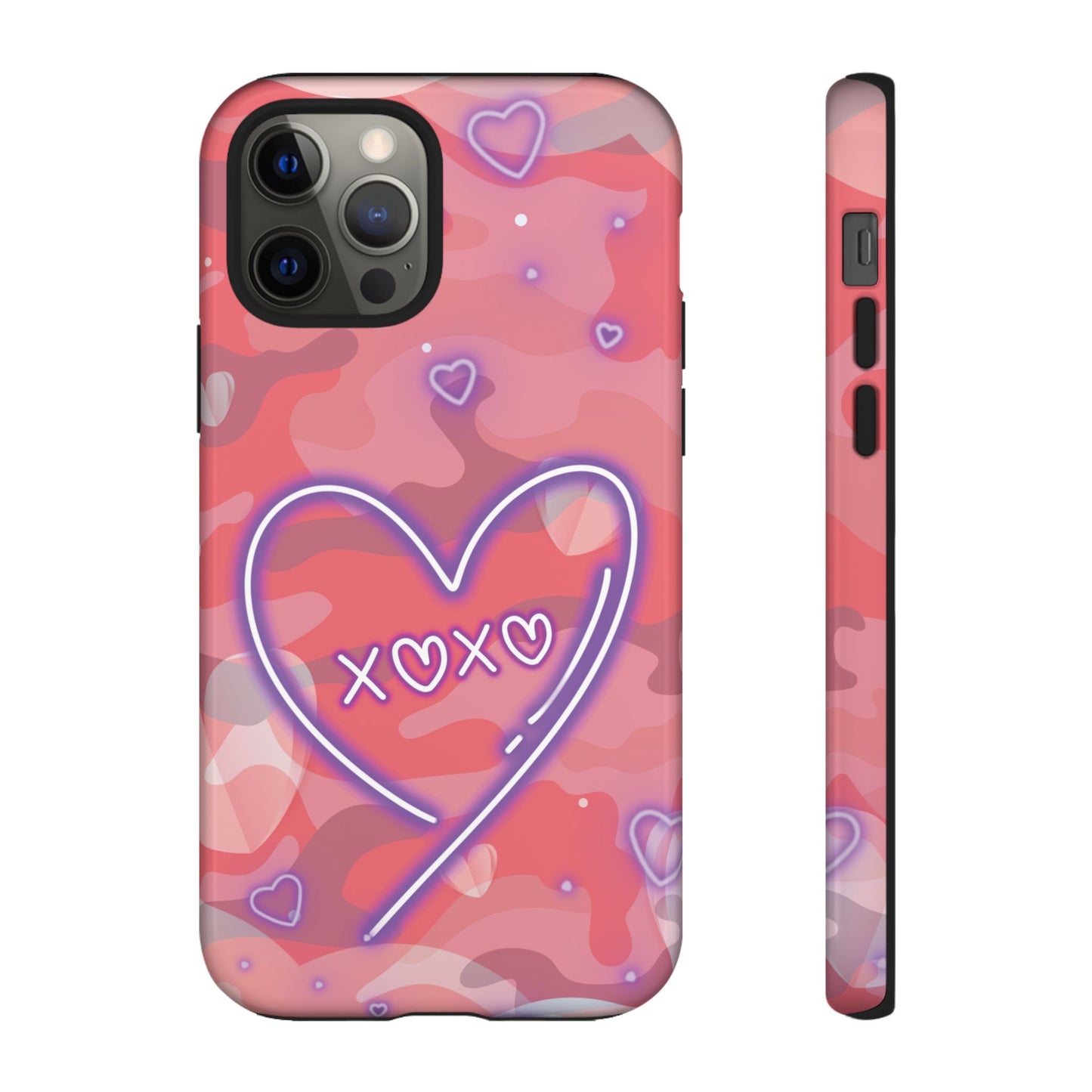 Love Heart Neon Camo Phone Case - Pink Phone Case - iPhone 12 Pro / Glossy