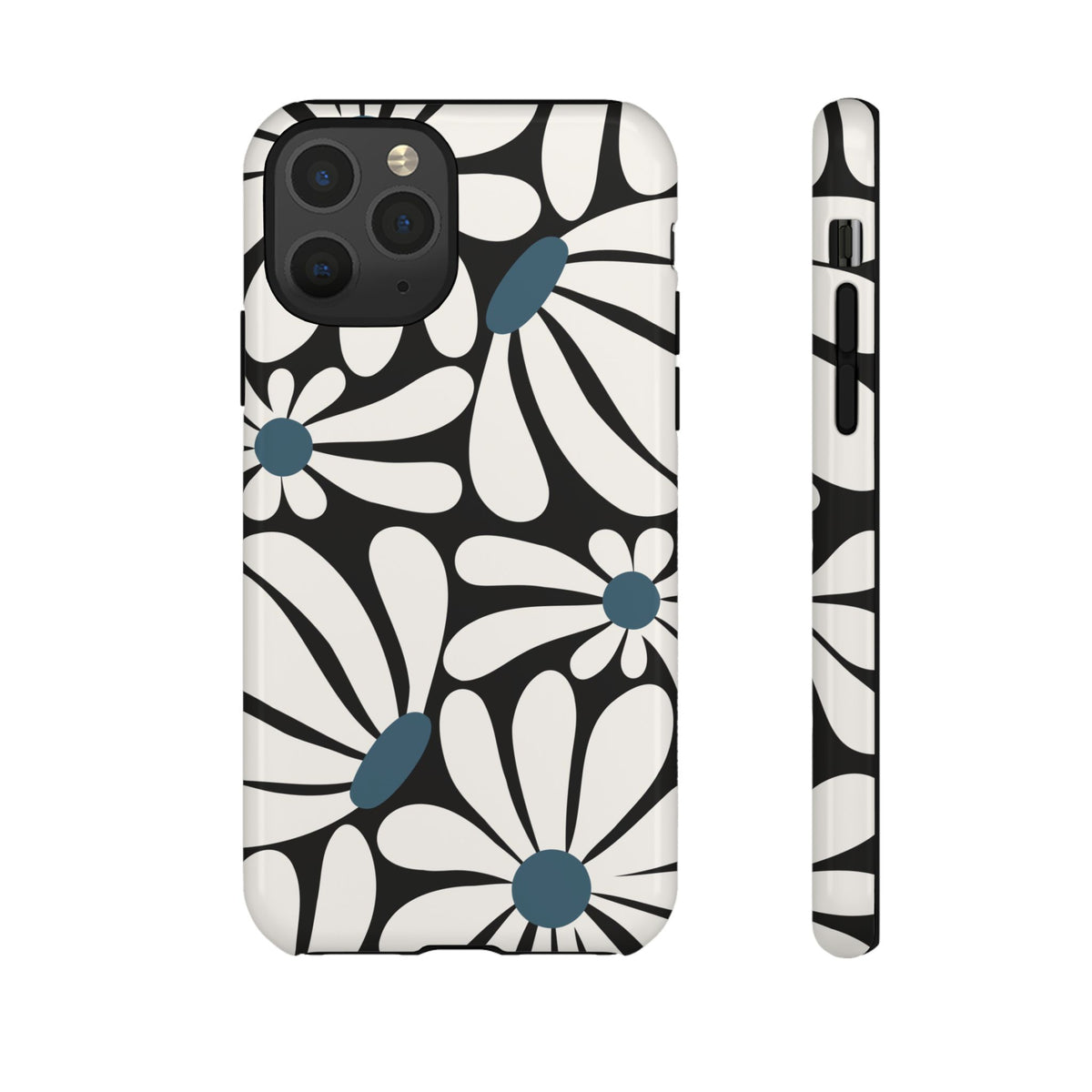 Retro Black Daisy Pattern Phone Case - Black Phone Case - iPhone 11 Pro / Glossy