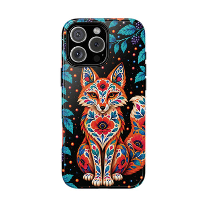 Vibrant Orange and Turquoise Calavera Fox Phone Case - Multicolor Phone Case - iPhone 16 Pro Max / Glossy