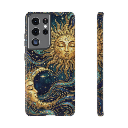Elegant Teal & Gold Sun and Moon Phone Case