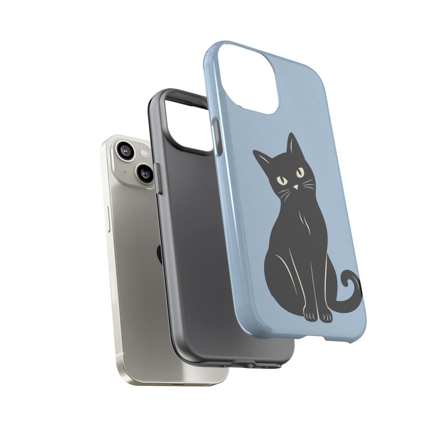 Minimalist Powder Blue & Black Cat Phone Case