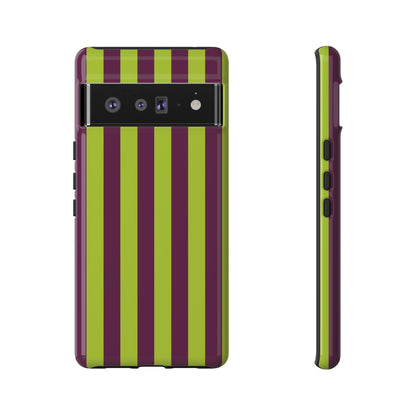 Trendy Neon Lime Green & Plum Stripe Pattern Phone Case - Green Phone Case - Google Pixel 6 Pro / Glossy