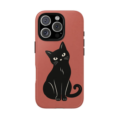 Minimalist Coral Red & Black Cat Phone Case