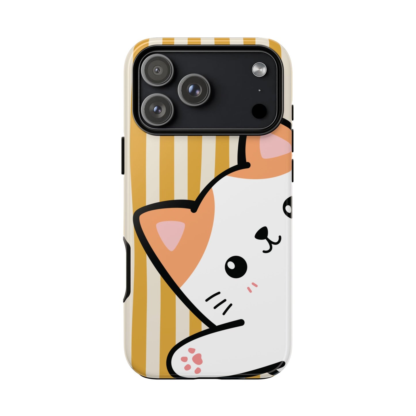 iPhone 17 Pro Max / Glossy Phone Case - Peakaboo Cat with Yellow Stripe Pattern Phone Case