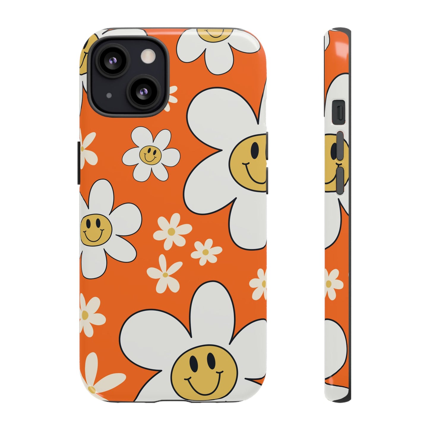 Fun Retro Daisy Pattern with Orange Background Phone Case - Orange Phone Case - iPhone 13 / Glossy