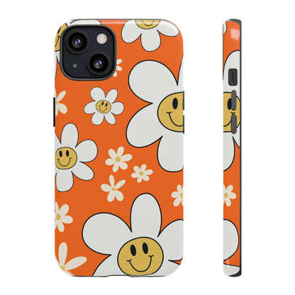 Fun Retro Daisy Pattern with Orange Background Phone Case - Orange Phone Case - iPhone 13 / Glossy