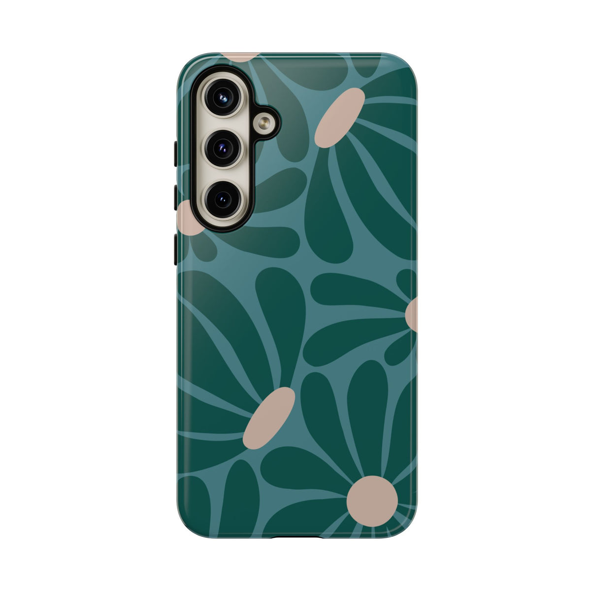 Retro Turquoise Daisy Pattern Phone Case - Green Phone Case - Samsung Galaxy S24 Plus / Glossy