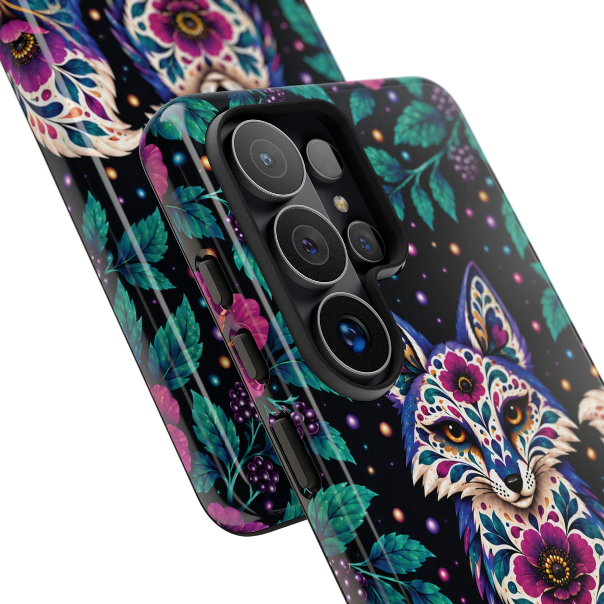 Vibrant Purple and Teal Calavera Fox Phone Case - Multicolor Phone Case