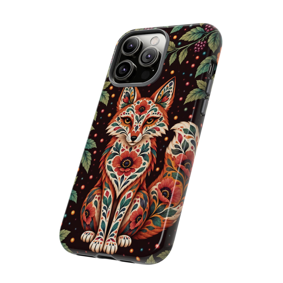 Vibrant Terracotta and Teal Calavera Fox Phone Case - Multicolor Phone Case
