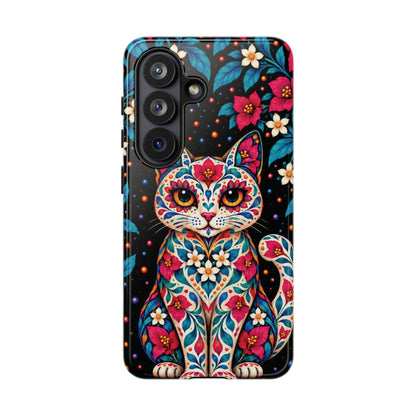 Vibrant Pink and Turquoise Calavera Cat Phone Case - Multicolor Phone Case - Samsung Galaxy S26 / Glossy