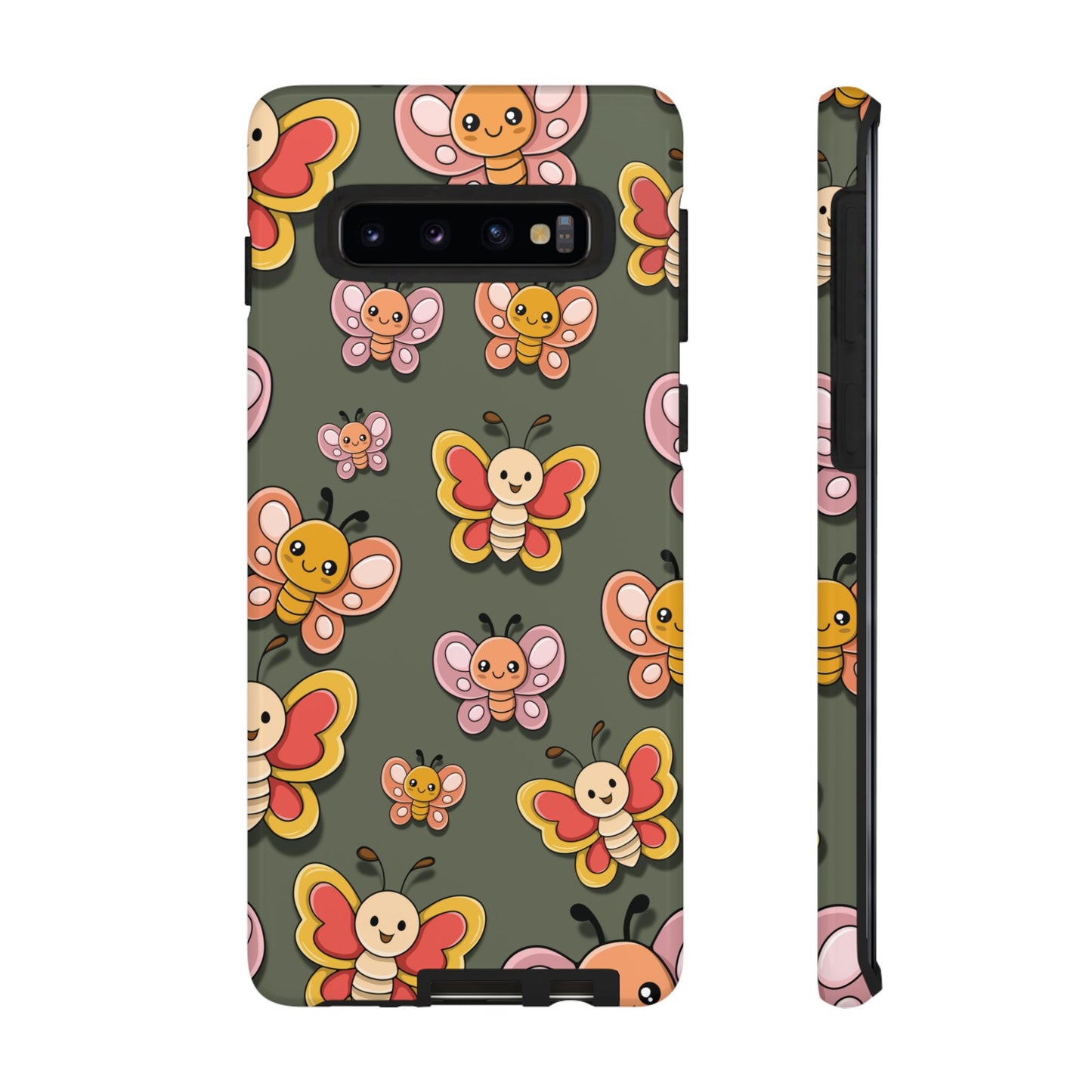 Samsung Galaxy S10 / Glossy Phone Case - Green Butterfly Sticker Design Phone Case