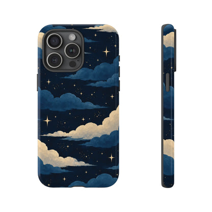 Illustrated Navy Blue Clouds & Stars Phone Case