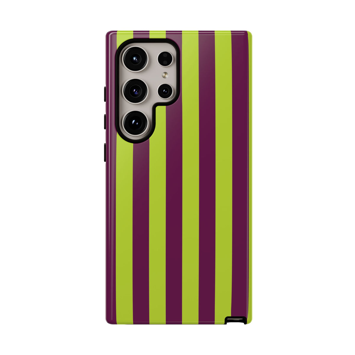 Trendy Neon Lime Green & Plum Stripe Pattern Phone Case - Green Phone Case - Samsung Galaxy S24 Ultra / Glossy
