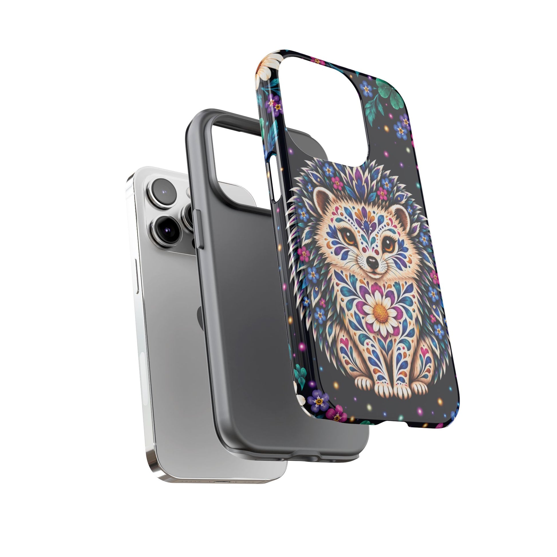 Vibrant Purple and Teal Calavera Hedgehog Phone Case - Multicolor Phone Case