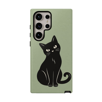 Minimalist Sage Green & Black Cat Phone Case