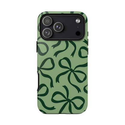 Bold Sage Green and Forest Green Bow Pattern Phone Case