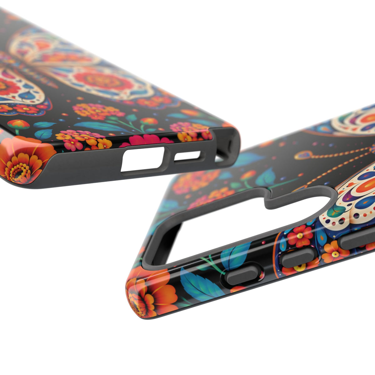 Vibrant Orange and Turquoise Calavera Butterfly Phone Case - Multicolor Phone Case