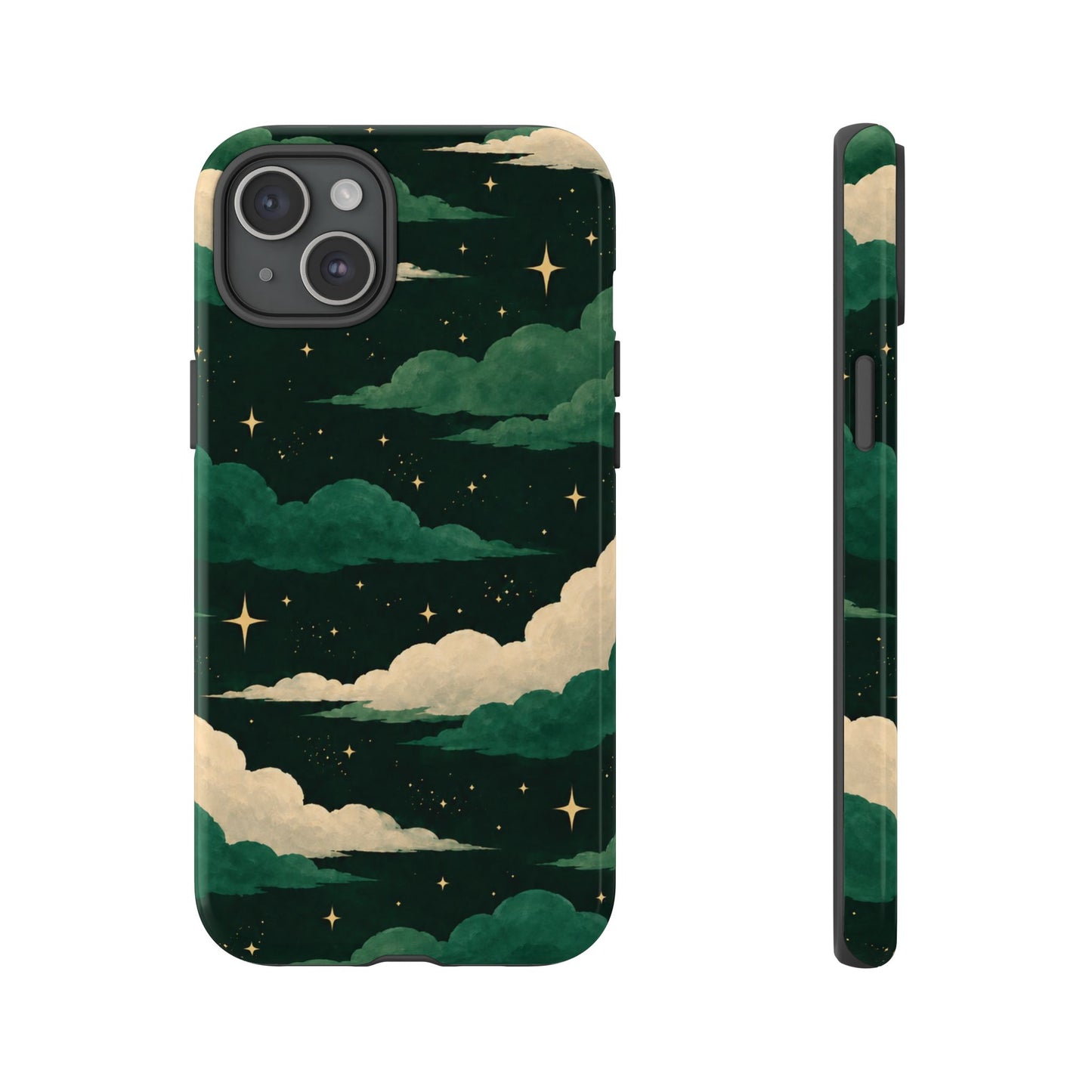 Illustrated Emerald Green Clouds & Stars Phone Case