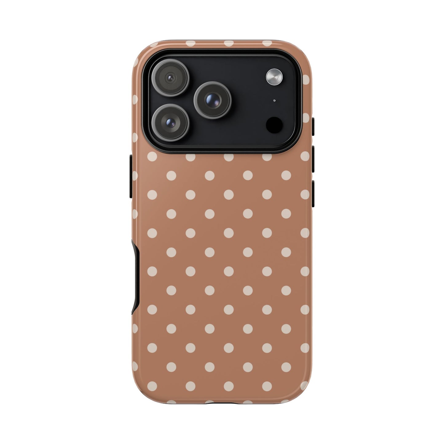 iPhone 17 Pro / Glossy Phone Case - Brown with White Dot Pattern Phone Case