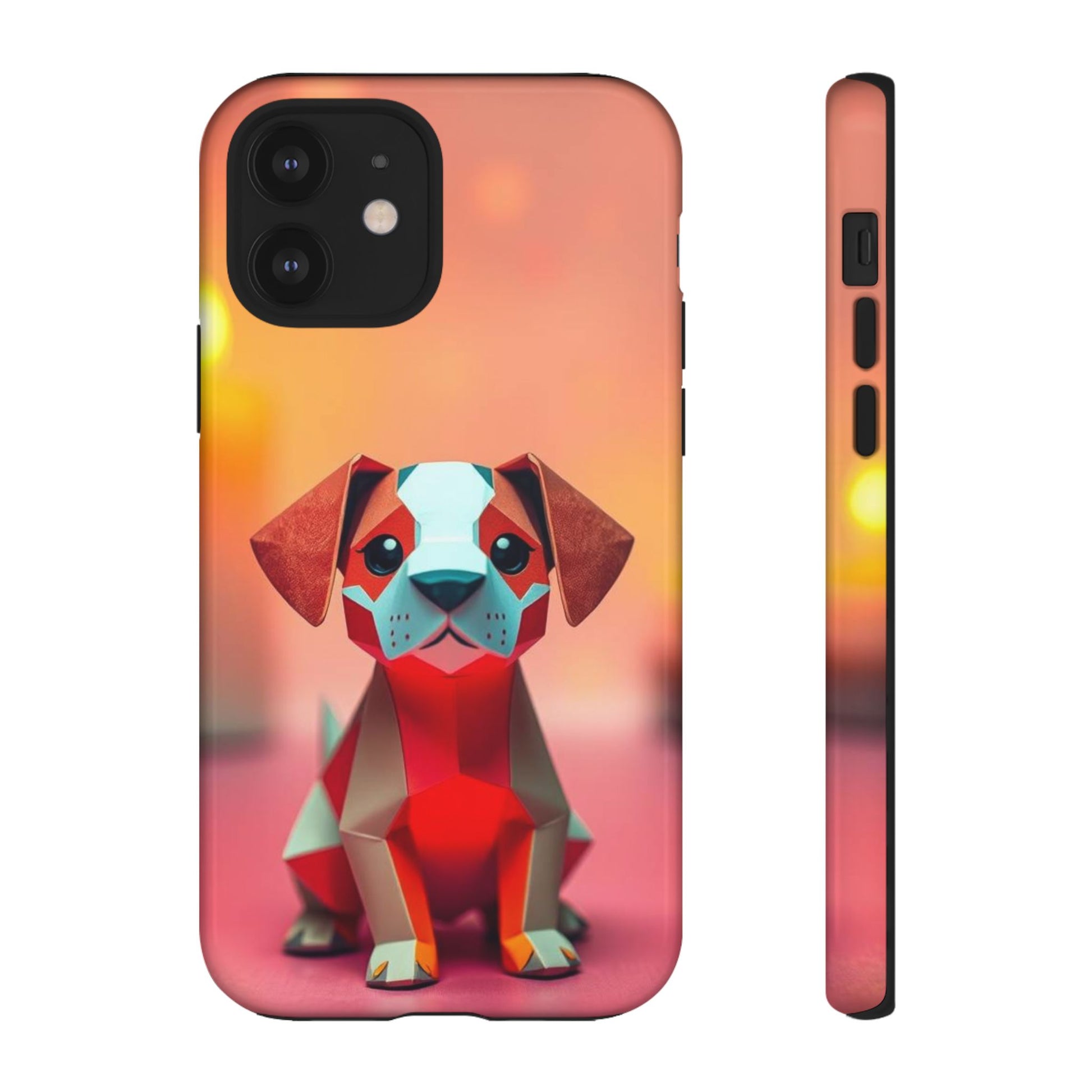 Quirky Origami Dog Design Phone Case - Red Phone Case - iPhone 12 / Glossy