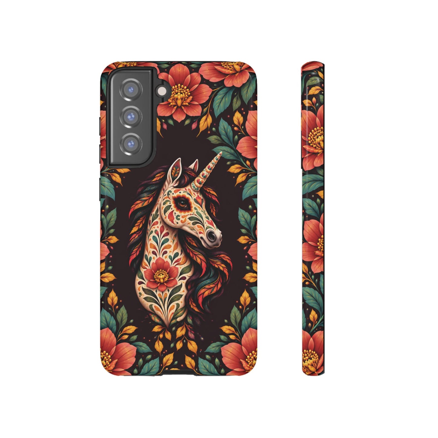 Elegant Terracotta and Teal Calavera Unicorn Phone Case - Phone Case - Samsung Galaxy S21 FE / Glossy