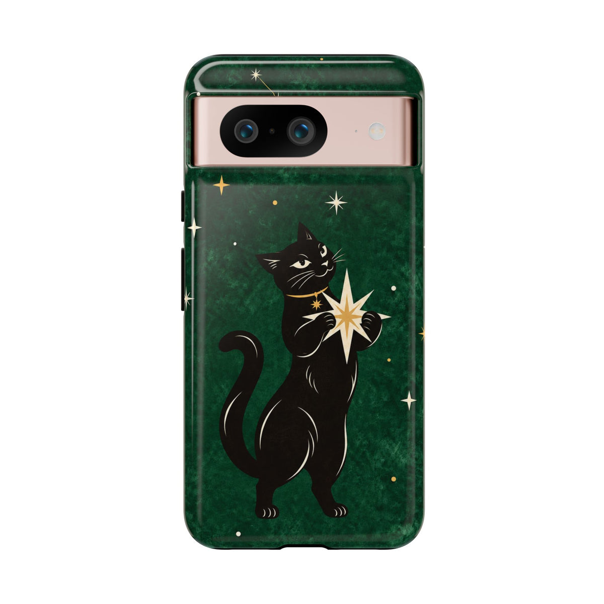 Forest Green Celestial Black Cat Phone Case - Green Phone Case - Google Pixel 8 / Glossy