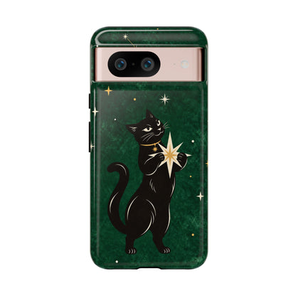 Forest Green Celestial Black Cat Phone Case - Green Phone Case - Google Pixel 8 / Glossy