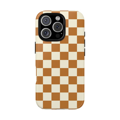 iPhone 16 Pro / Glossy Phone Case - ’Orange & White Checkered Pattern’ Phone Case