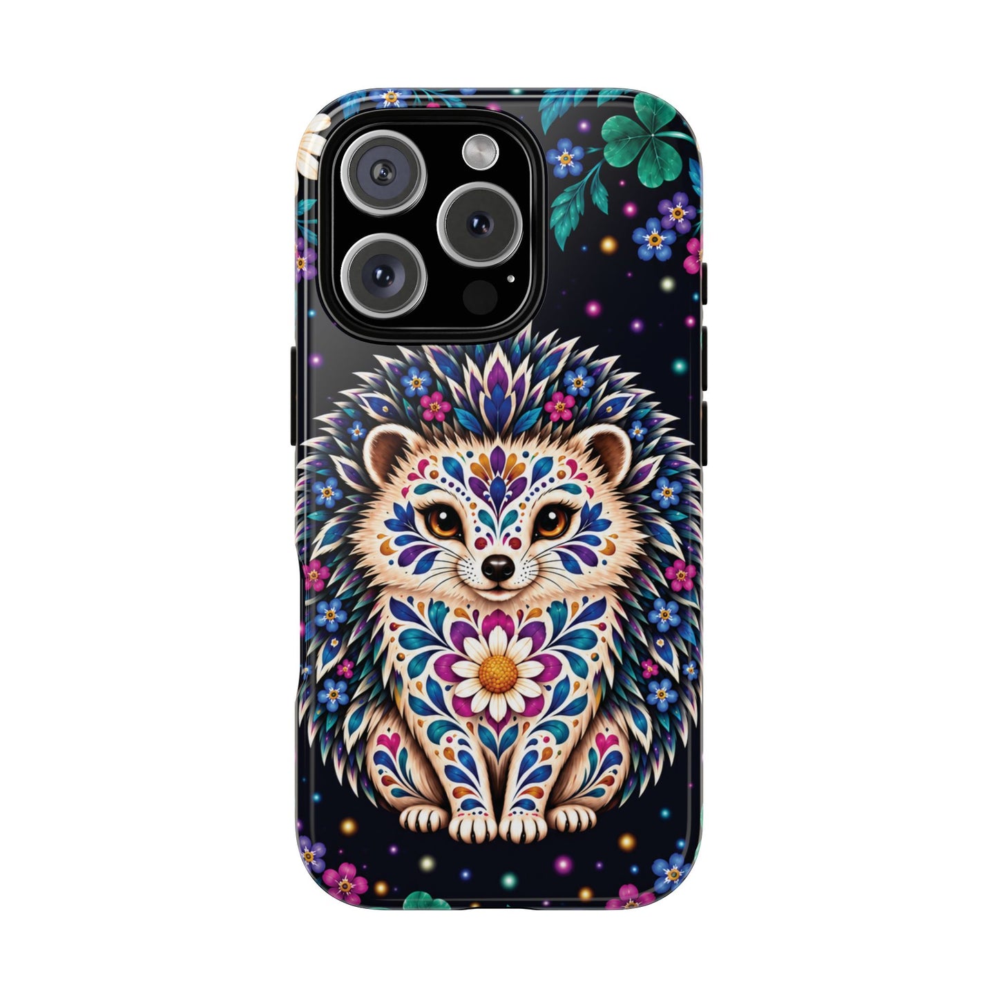 Vibrant Purple and Teal Calavera Hedgehog Phone Case - Multicolor Phone Case - iPhone 16 Pro / Glossy