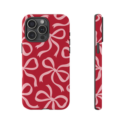 Bold Raspberry Red and Blush Pink Bow Pattern Phone Case
