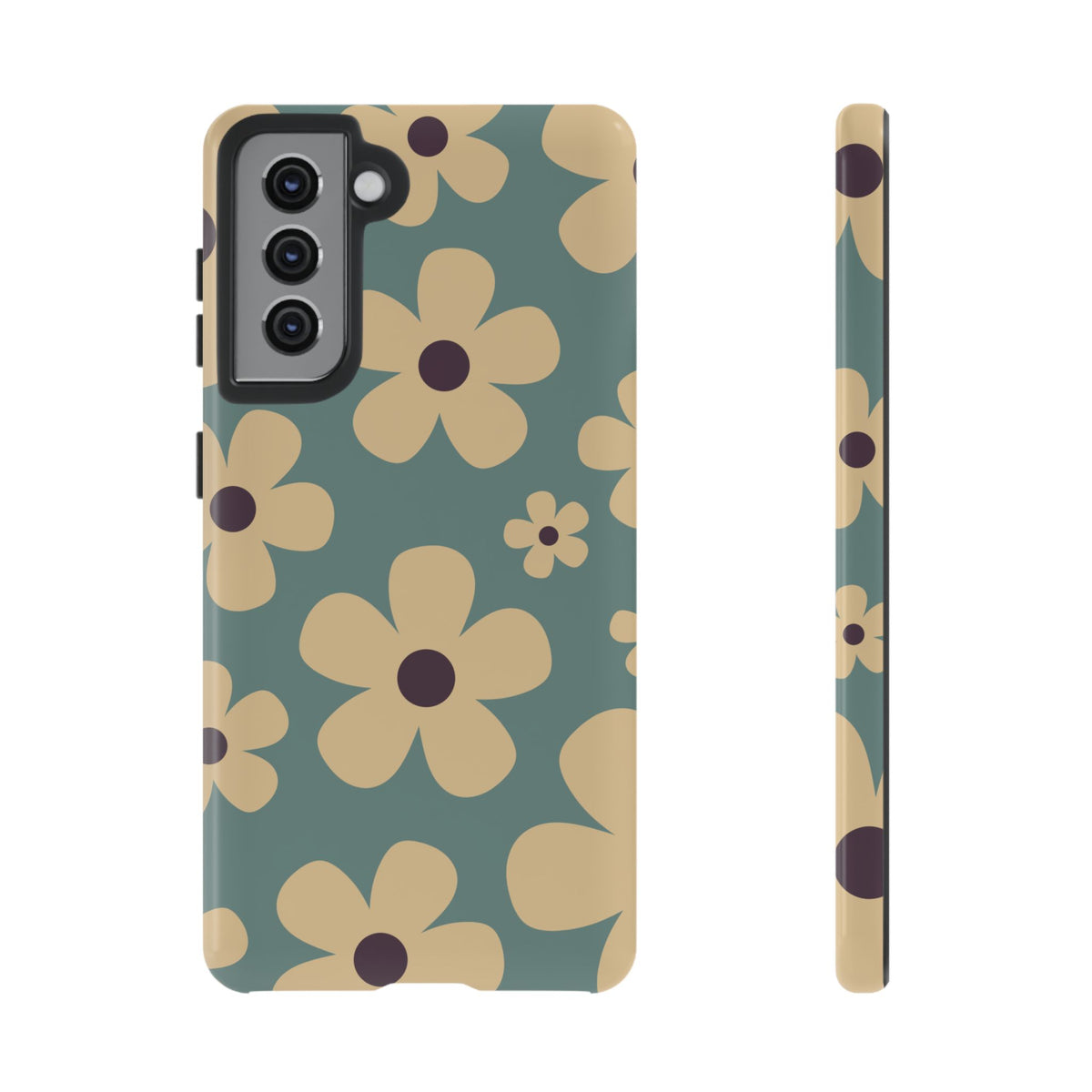 Cute Blue & Cream Daisy Pattern Phone Case - Blue Phone Case - Samsung Galaxy S21 / Glossy