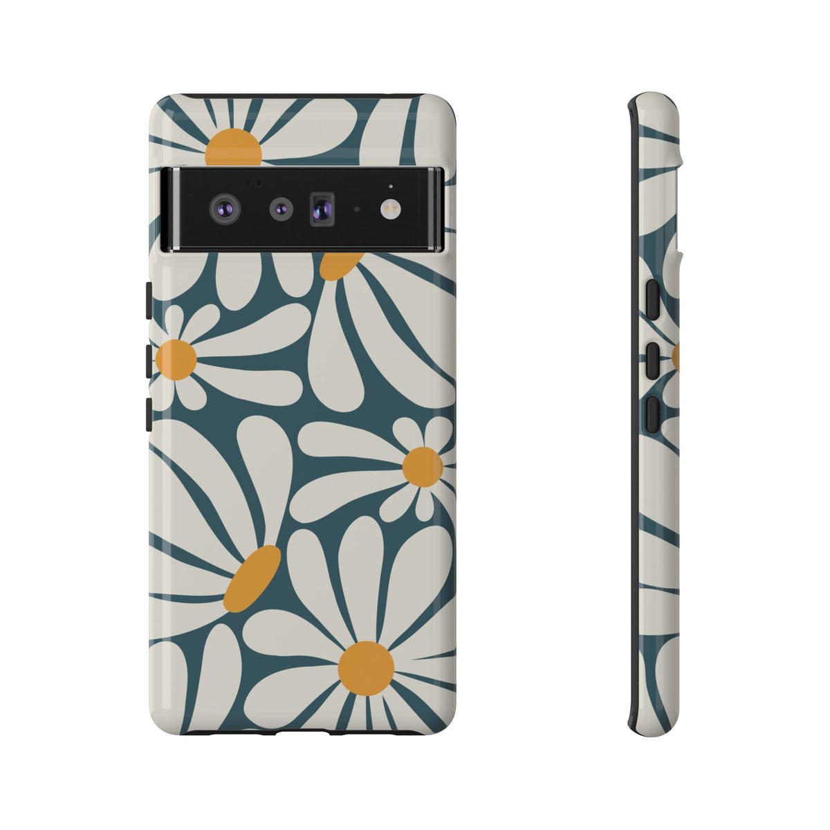 Retro Blue Daisy Pattern Phone Case - Blue Phone Case - Google Pixel 6 Pro / Glossy