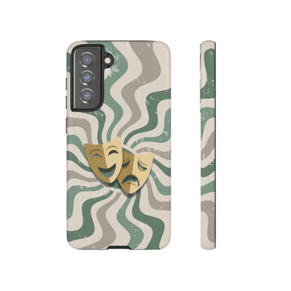 Samsung Galaxy S21 FE / Glossy Phone Case - Comedy & Tragedy Masks – Green Minimal Retro Wave Phone Case