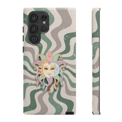 Samsung Galaxy S22 Ultra / Glossy Phone Case - Sun & Moon Jester Mask – Green Retro Wave Phone Case