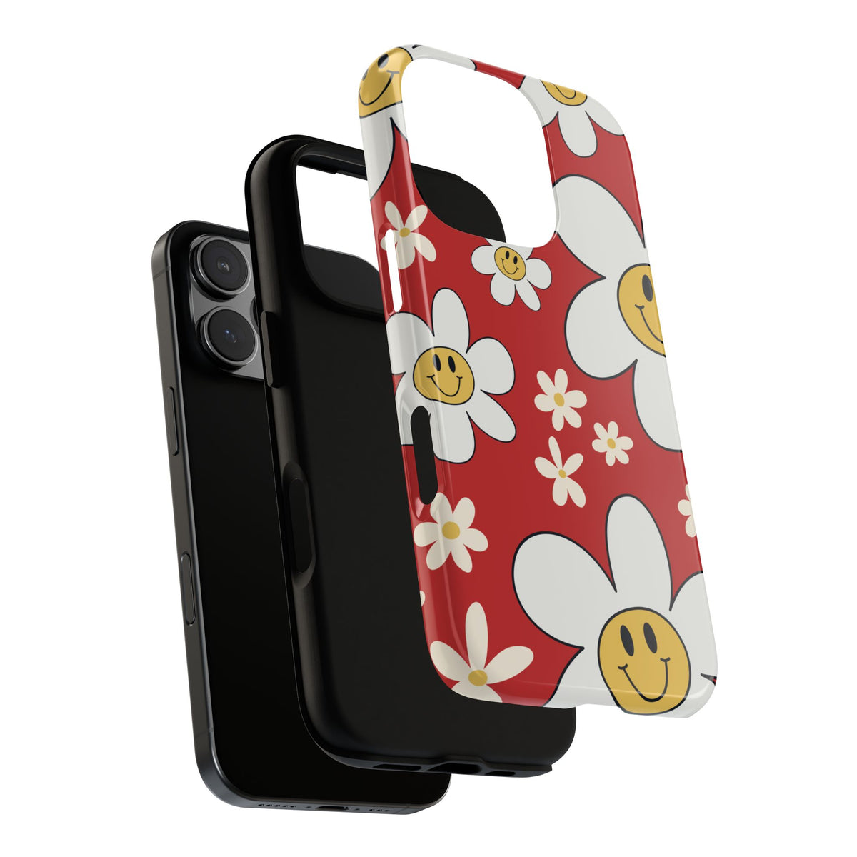Fun Retro Daisy Pattern with Red Background Phone Case - Red Phone Case