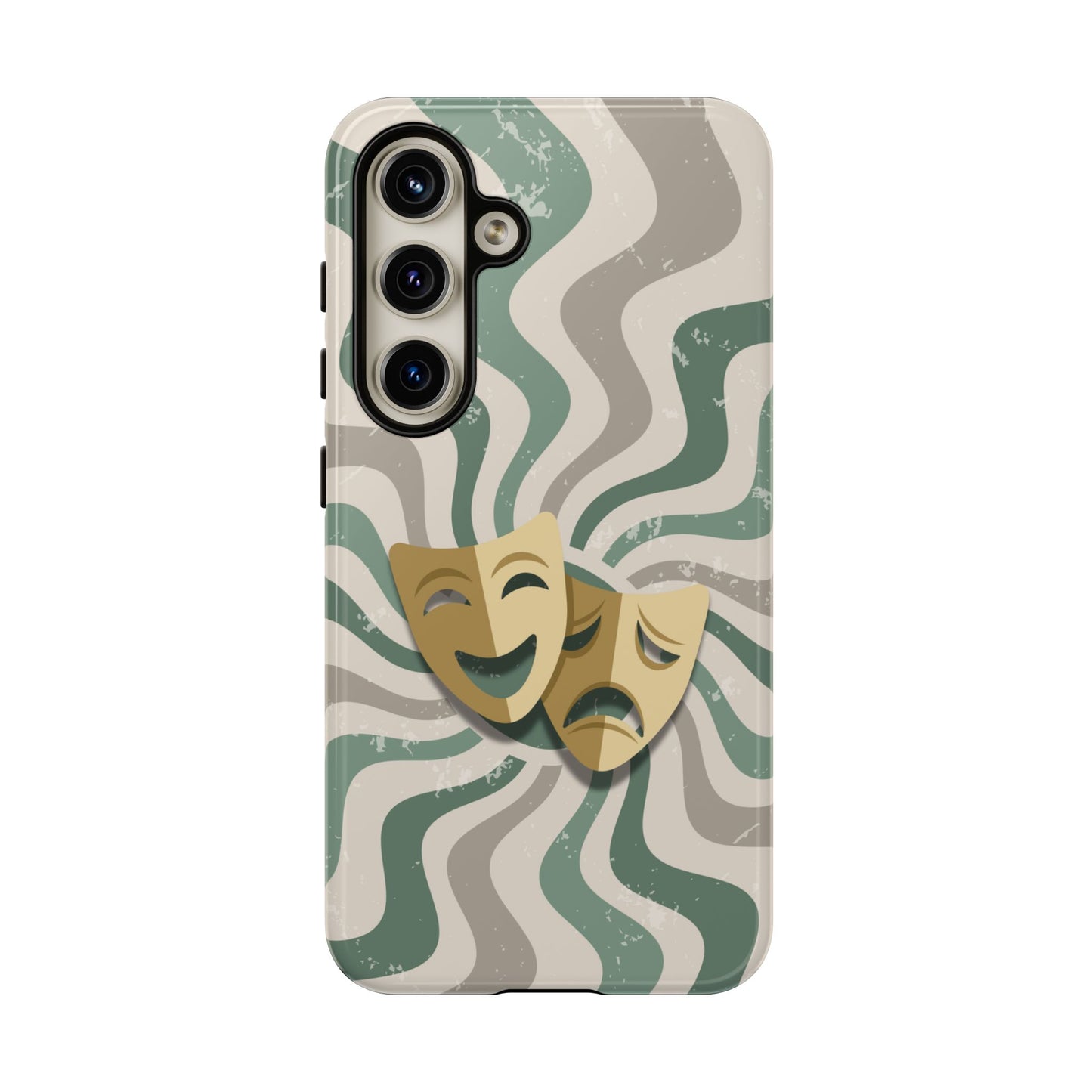 Samsung Galaxy S24 / Glossy Phone Case - Comedy & Tragedy Masks – Green Minimal Retro Wave Phone Case