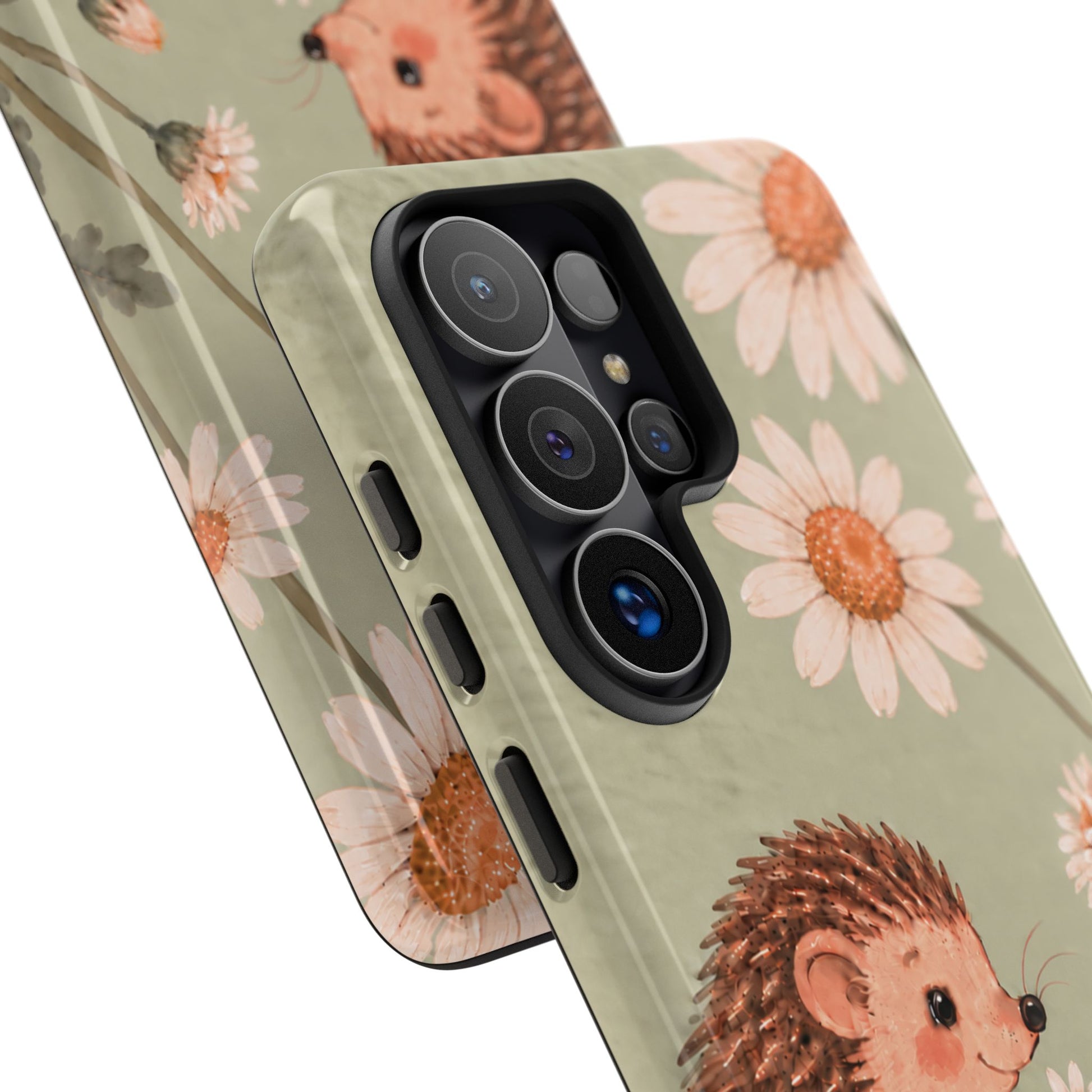Whimsical Sage Green Hedgehog and Daisy Chain Phone Case - Green Phone Case