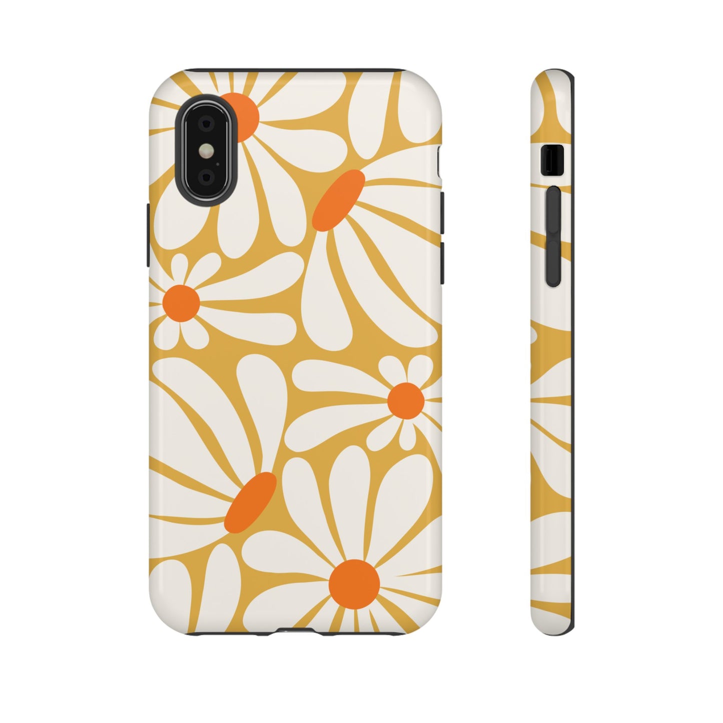 iPhone X / Glossy Phone Case - Retro Yellow Daisy Pattern Phone Case