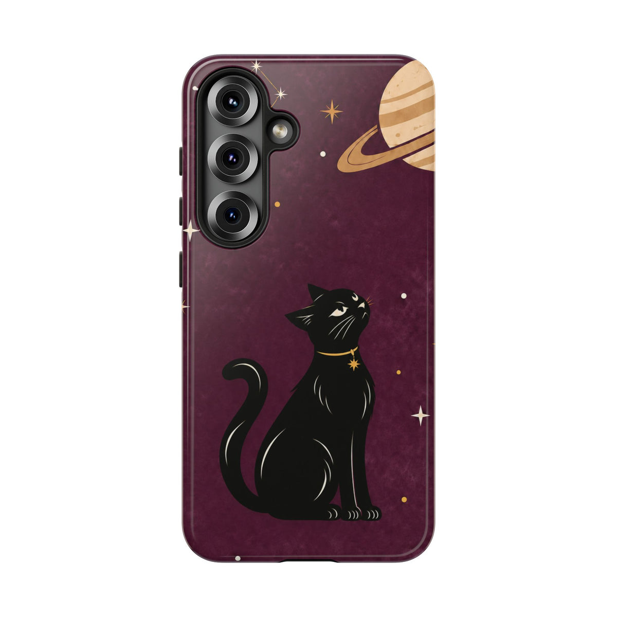 Whimsical Plum Celestial Black Cat Phone Case
