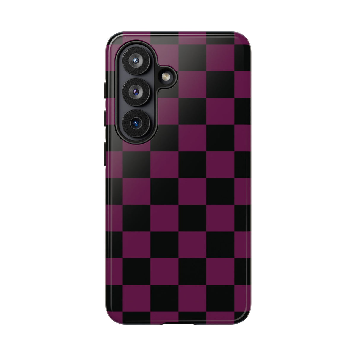 Trendy Plum & Black Checked Pattern Phone Case - Purple Phone Case - Samsung Galaxy S26 / Glossy
