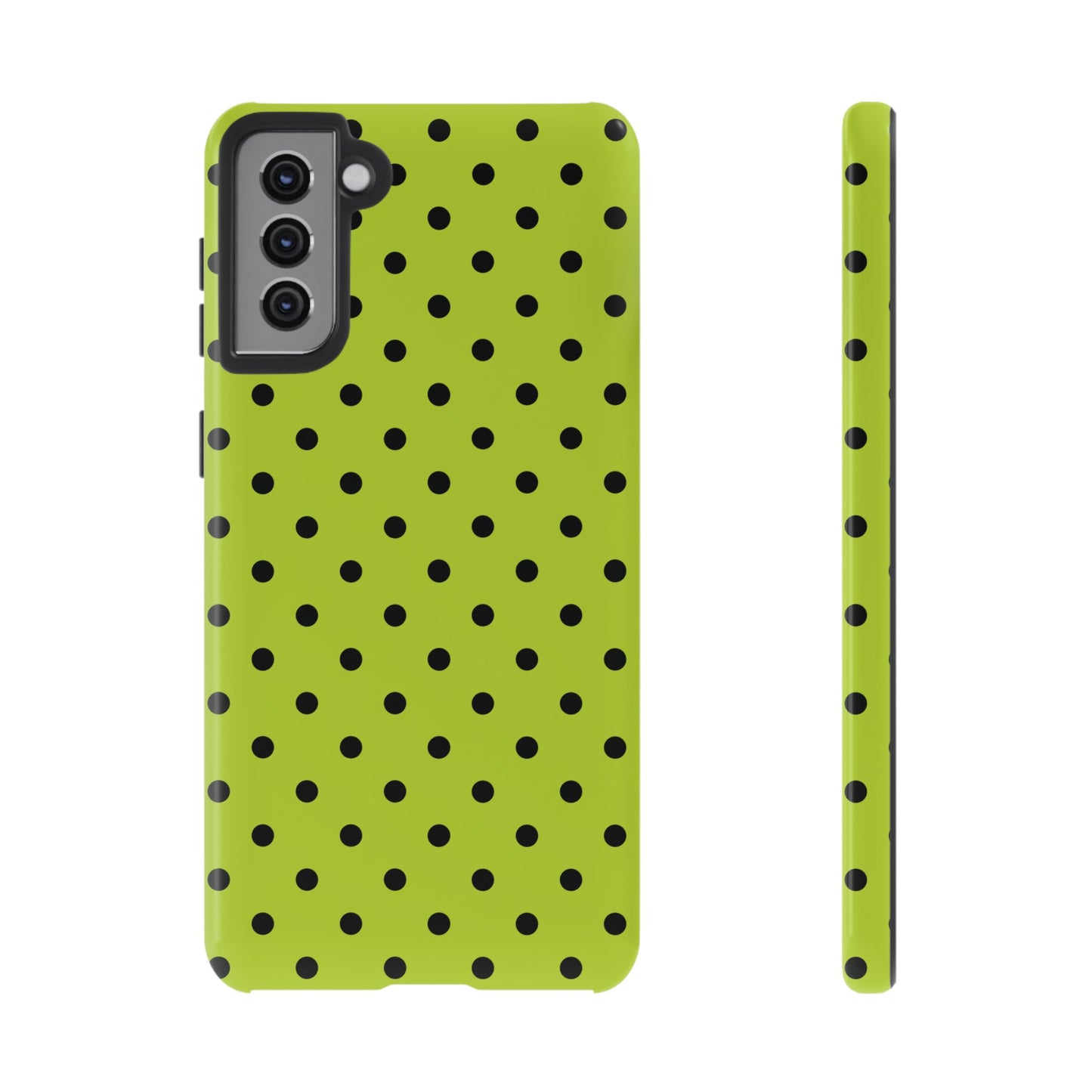 Samsung Galaxy S21 Plus / Glossy Phone Case - Trendy Neon Lime Green & Black Dot Pattern Phone Case