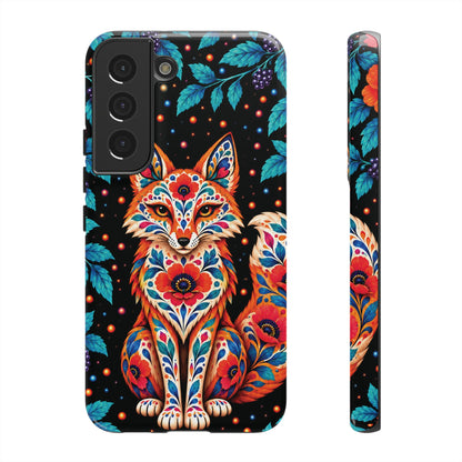 Vibrant Orange and Turquoise Calavera Fox Phone Case - Multicolor Phone Case - Samsung Galaxy S22 / Glossy