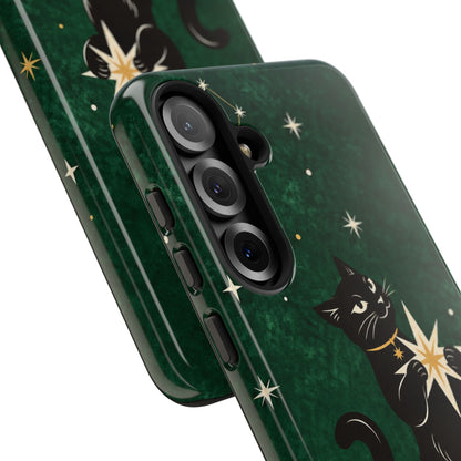 Forest Green Celestial Black Cat Phone Case - Green Phone Case
