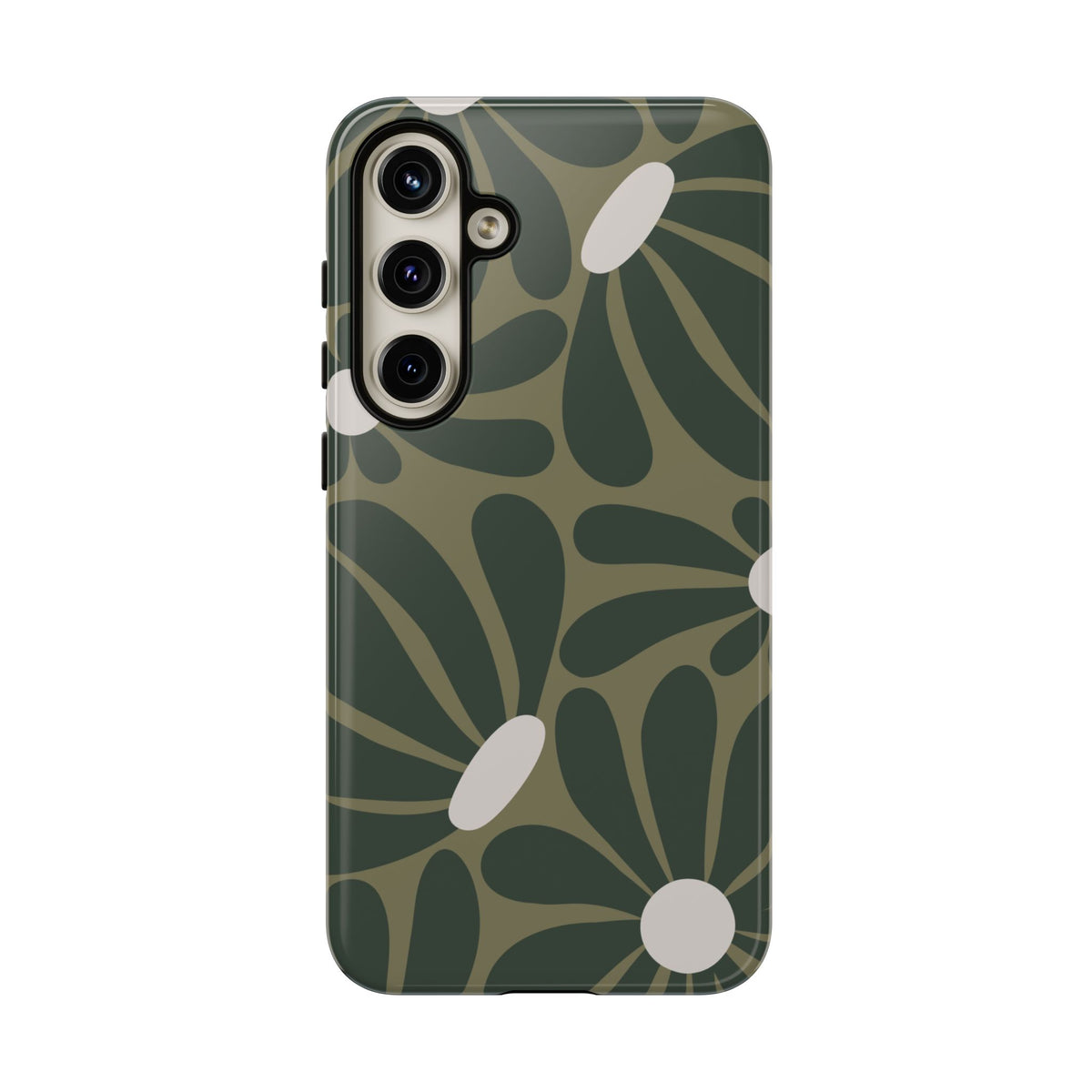 Retro Olive Green Daisy Pattern Phone Case - Green Phone Case - Samsung Galaxy S24 Plus / Glossy