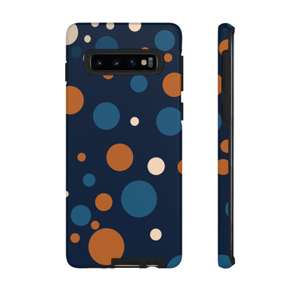 Samsung Galaxy S10 / Glossy Phone Case - ’Bold Navy Blue & Orange / White Dot Pattern’ Phone Case