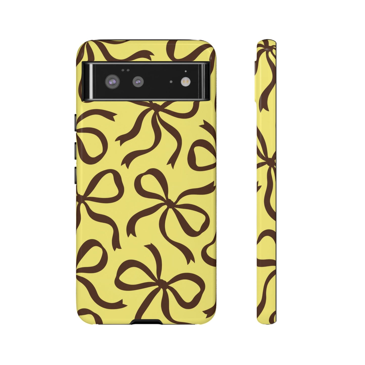 Bold Butter Yellow and Chocolate Brown Bow Pattern Phone Case